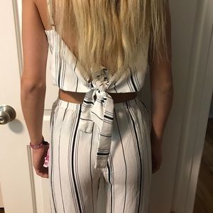 2 peice white and navy striped set